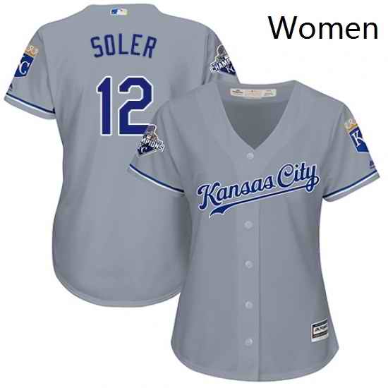 Womens Majestic Kansas City Royals 12 Jorge Soler Replica Grey Road Cool Base MLB Jersey